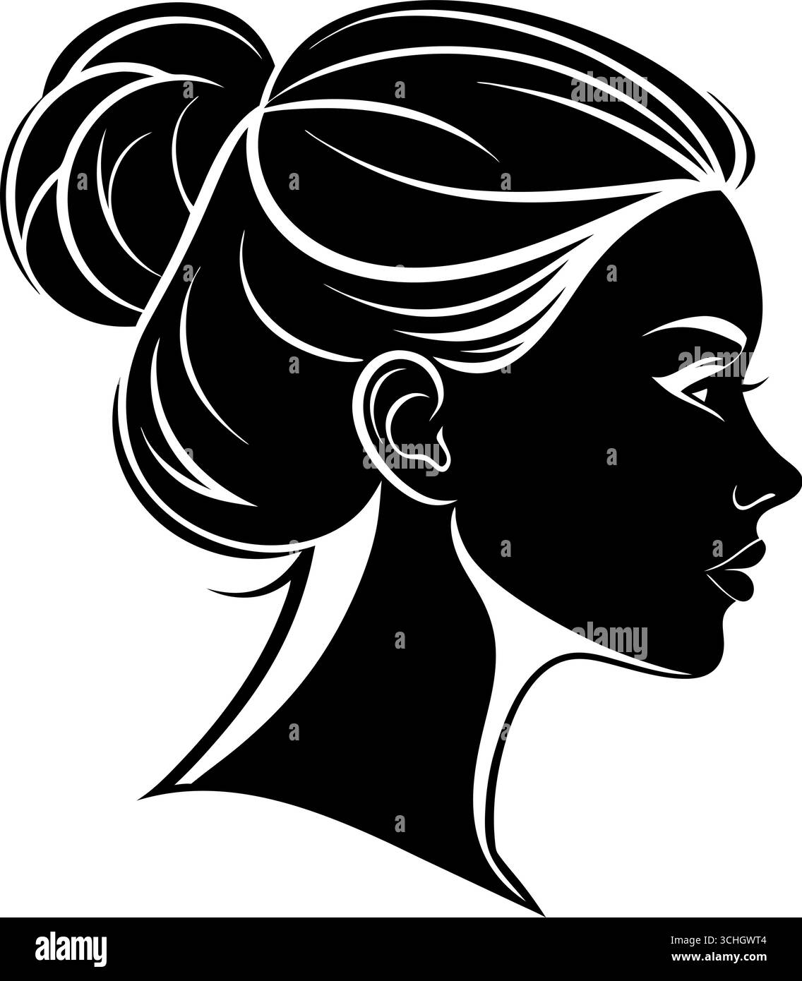 Silhouette woman bun hairstyle Black and White Stock Photos & Images ...