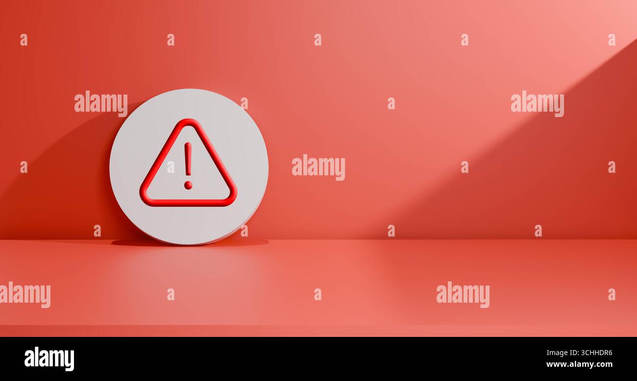 3D render of red warning symbol with exclamation mark in triangle on ...