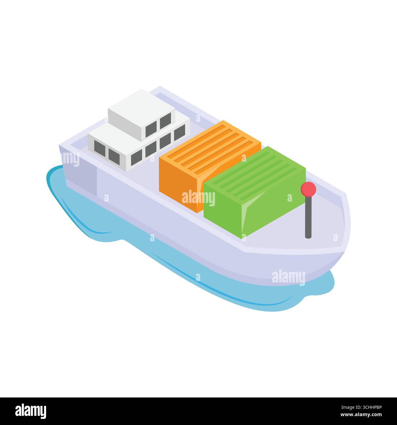 This vibrant isometric icon showcases a cargo ship loaded with ...