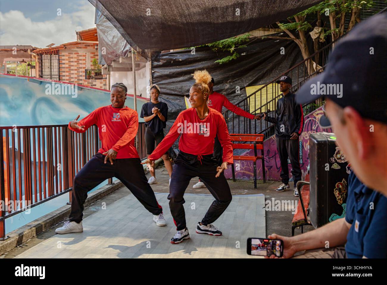 dance performance in comuna 13 (San Javier) in Medellin, Colombia Stock Photo