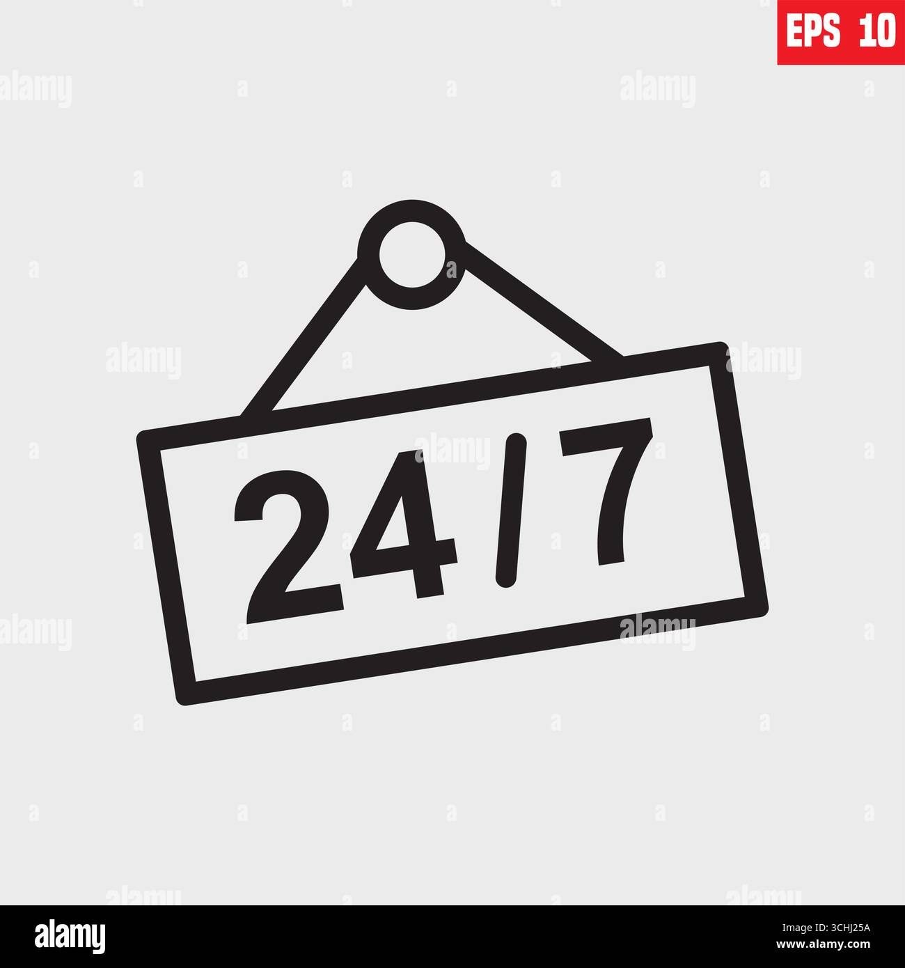 24 7 service line icon. Customer support concept. Outline symbol for web and mobile. 24 hours a day, 7 days a week. Simple online help logo Stock Vector