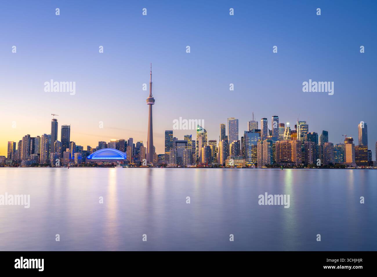 Toronto, Ontario, Canada cityscape on Lake Ontario at dusk. Stock Photo