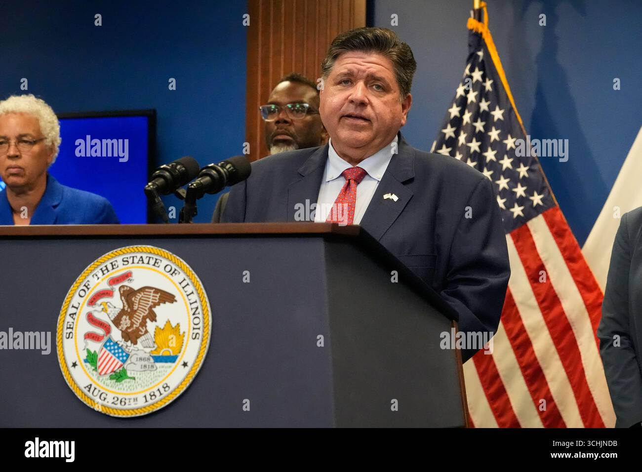 Illinois Gov. JB Pritzker speaks during a press conference Tuesday ...