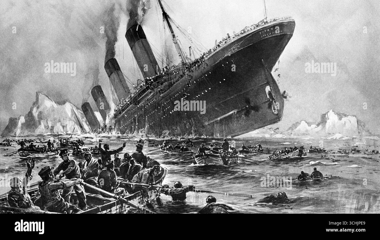 Titanic sinking, painting by Willy Stöwer Stock Photo