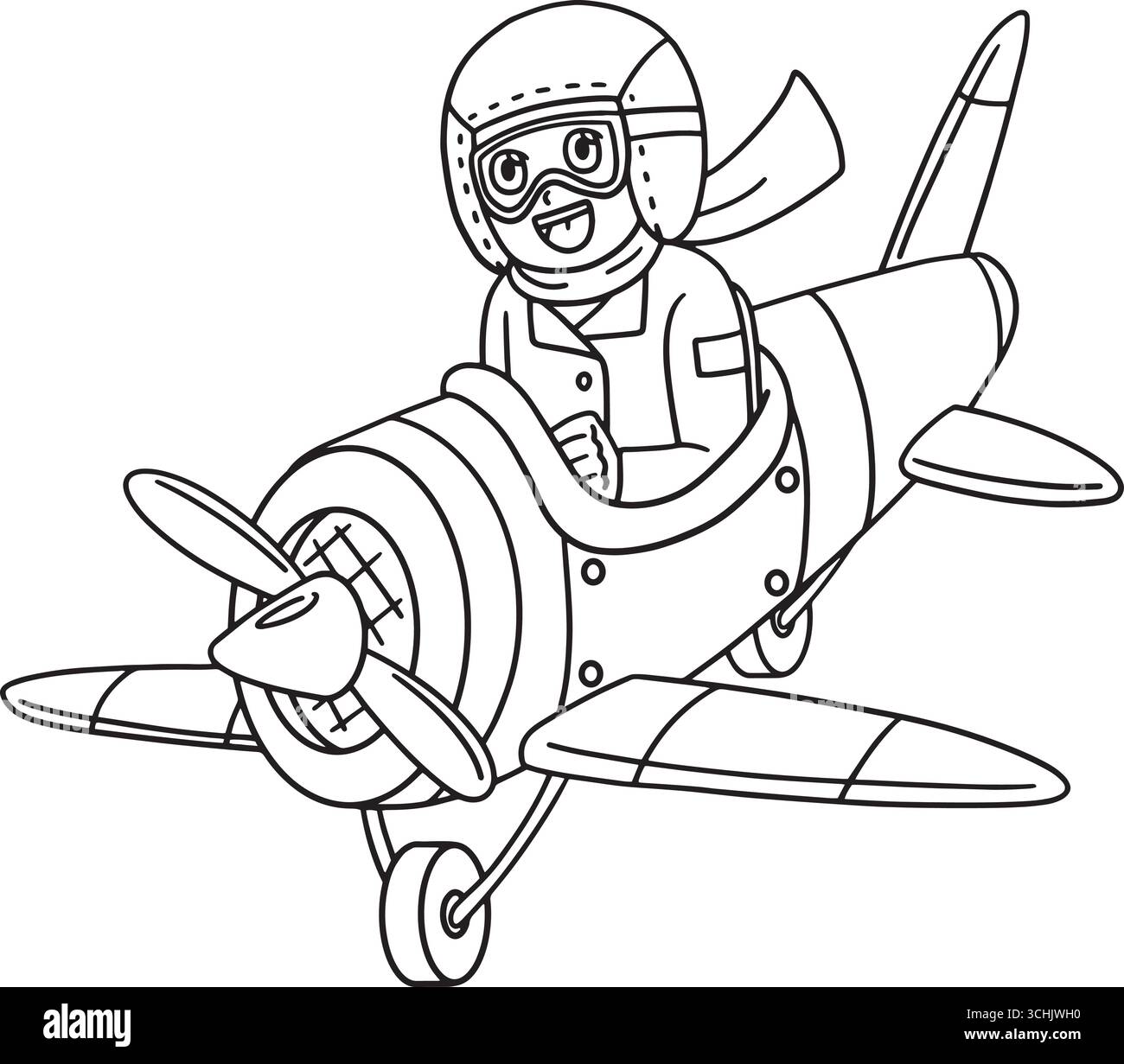 Male Pilot on a Plane Isolated Coloring Page  Stock Vector