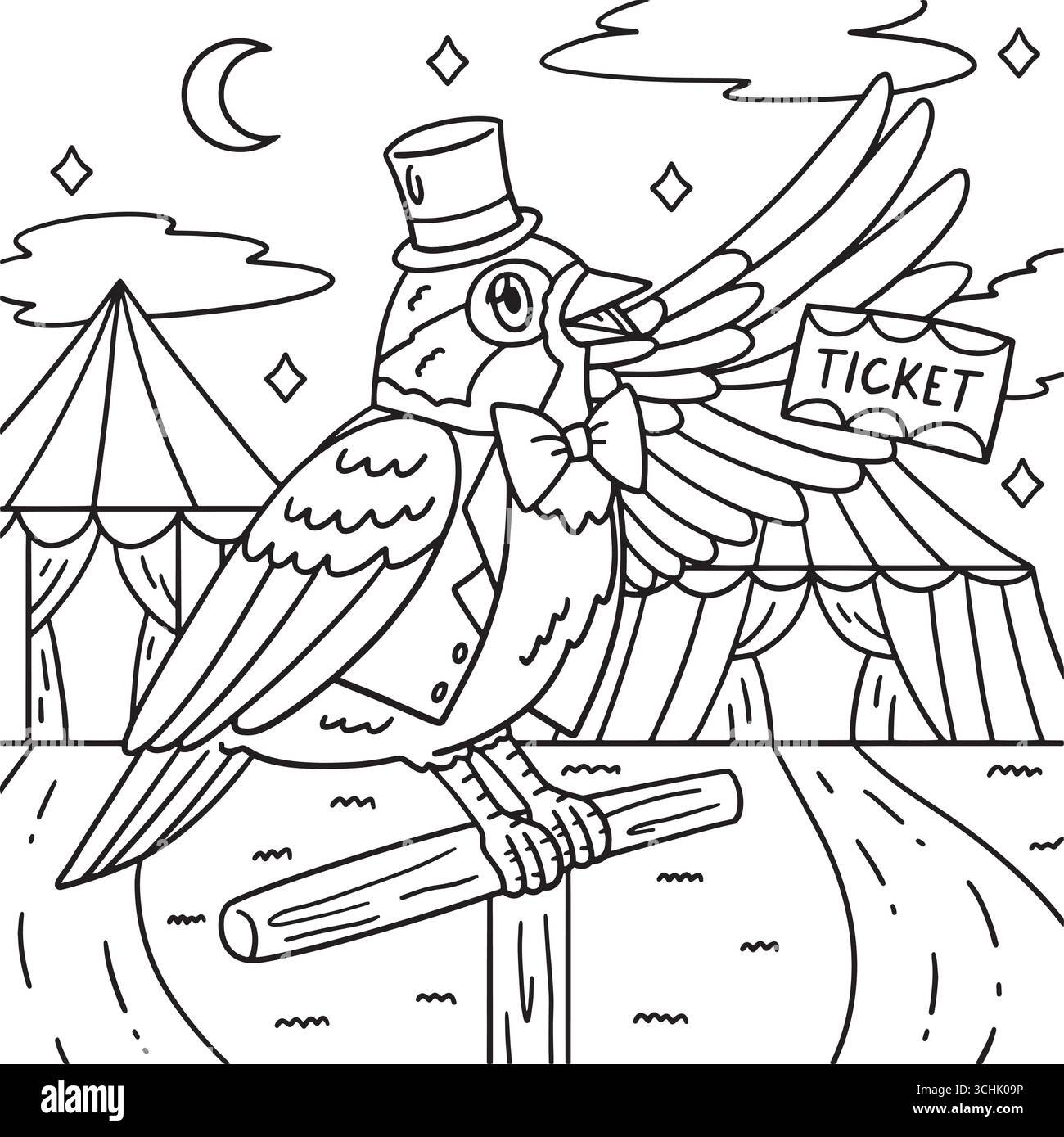 Circus Animal Sparrow with a Ticket Coloring Page Stock Vector Image ...