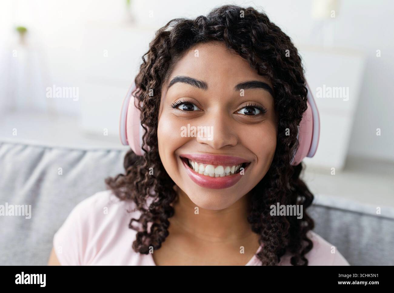 Happy facial expression, positive blogger student doing live streaming ...
