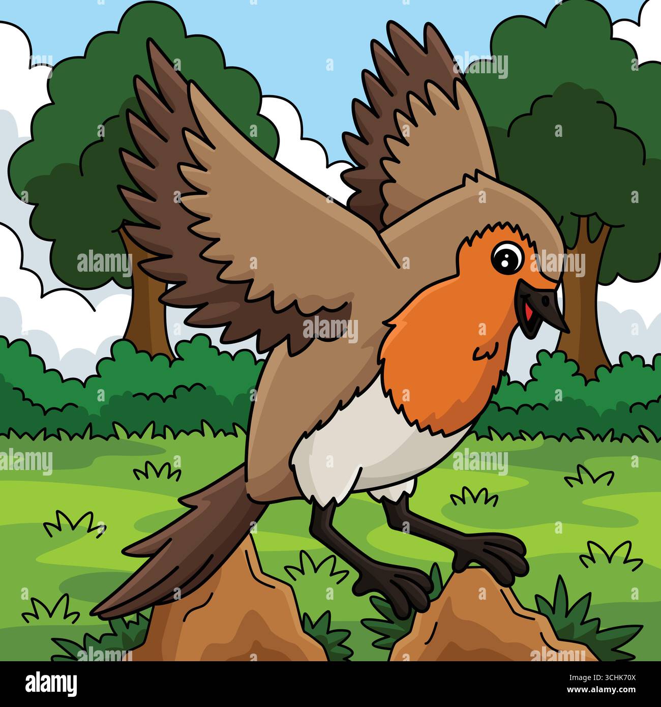 Bird European Robin Colored Cartoon Illustration Stock Vector Image ...
