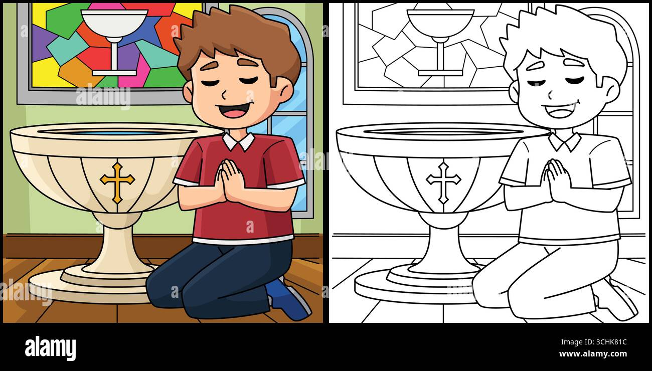 Baptism Boy Praying Coloring Page Illustration Stock Vector Image & Art ...