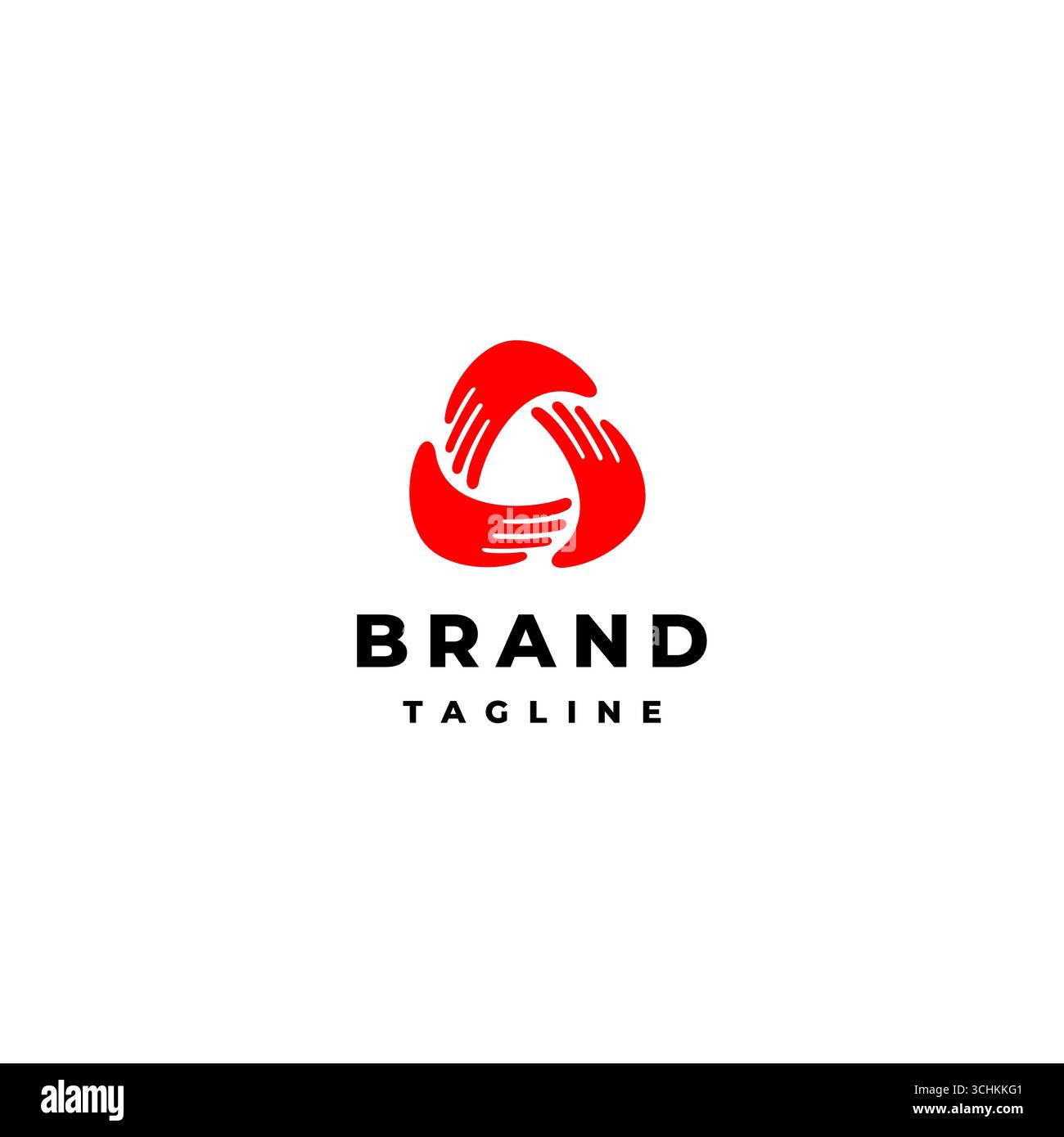 Triangle Hand Unity Icon Logo Design. Three Red Hands Forming Shield Triangle Logo Design. Stock Vector