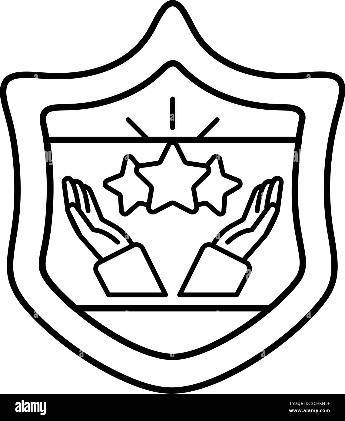 A shield with three stars and two hands holding them. The shield is ...