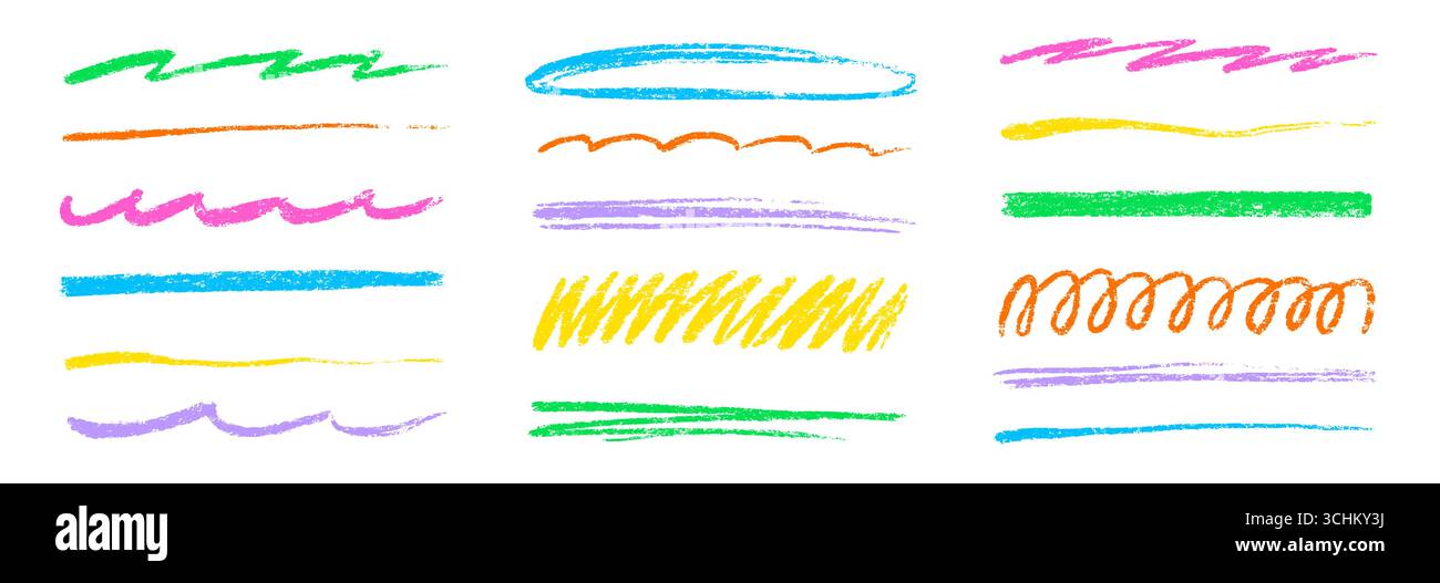 Line crayon pencil underline color set. Hand drawn colorful brush ...