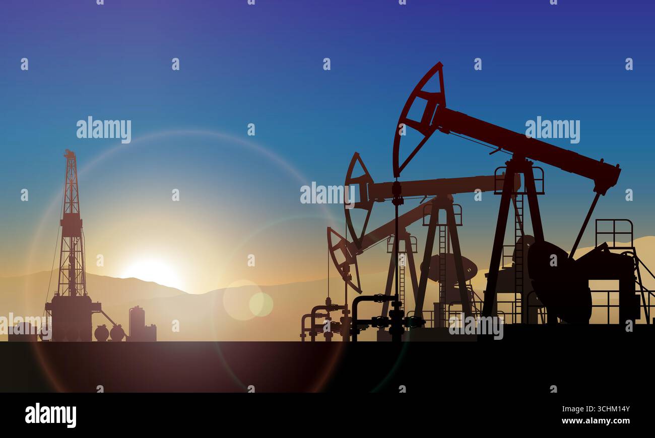 Pumpjack. Land crude oil drilling rig, derrick. Oil field, pump jack ...