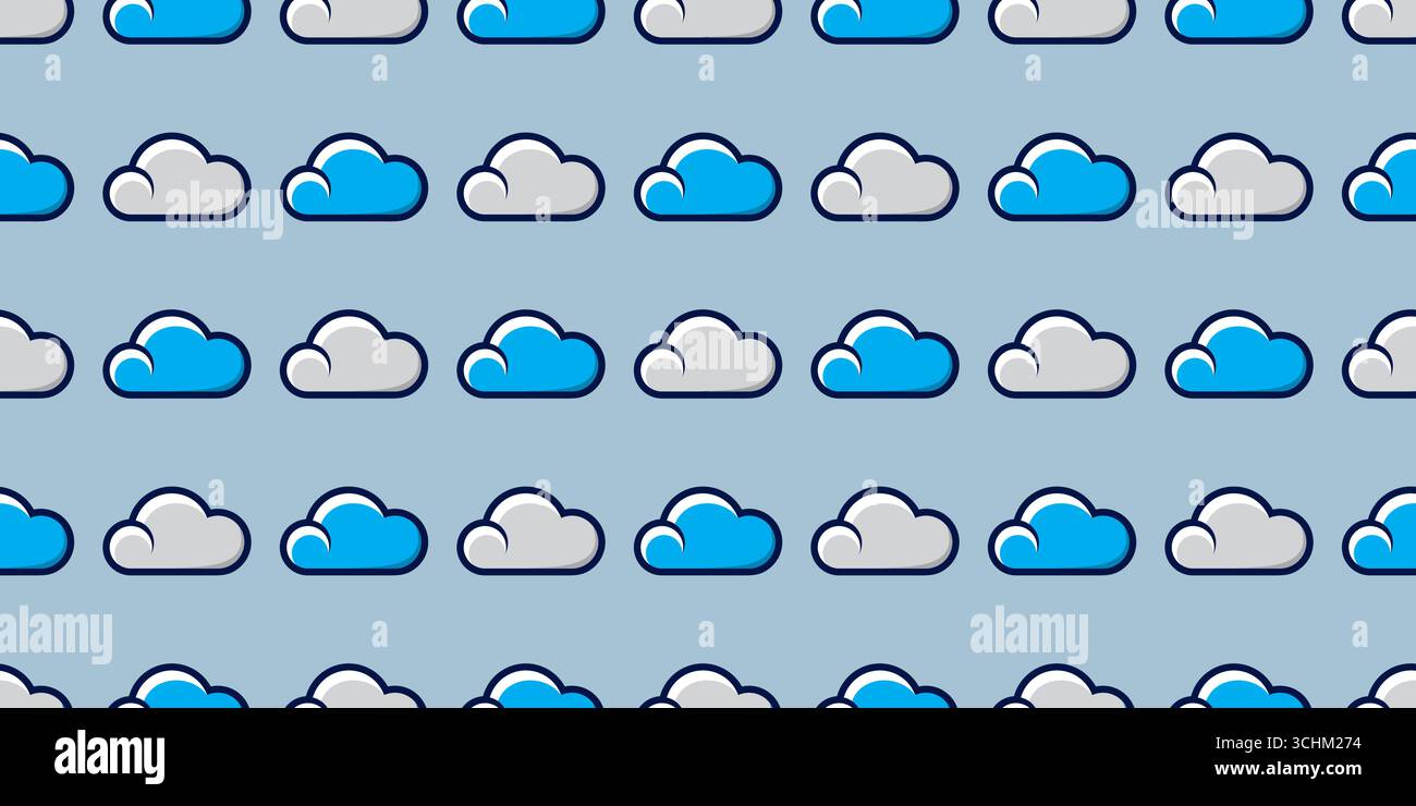 Abstract seamless pattern with blue clouds isolated on light gray background Stock Vector