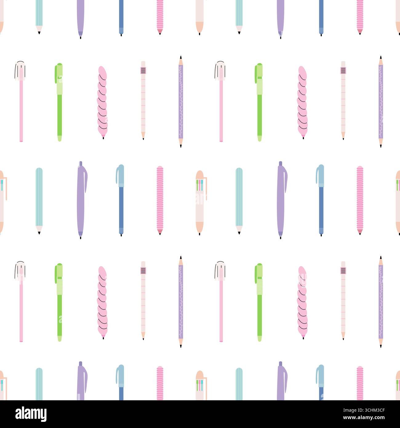 Pencils and pens seamless pattern Stock Vector