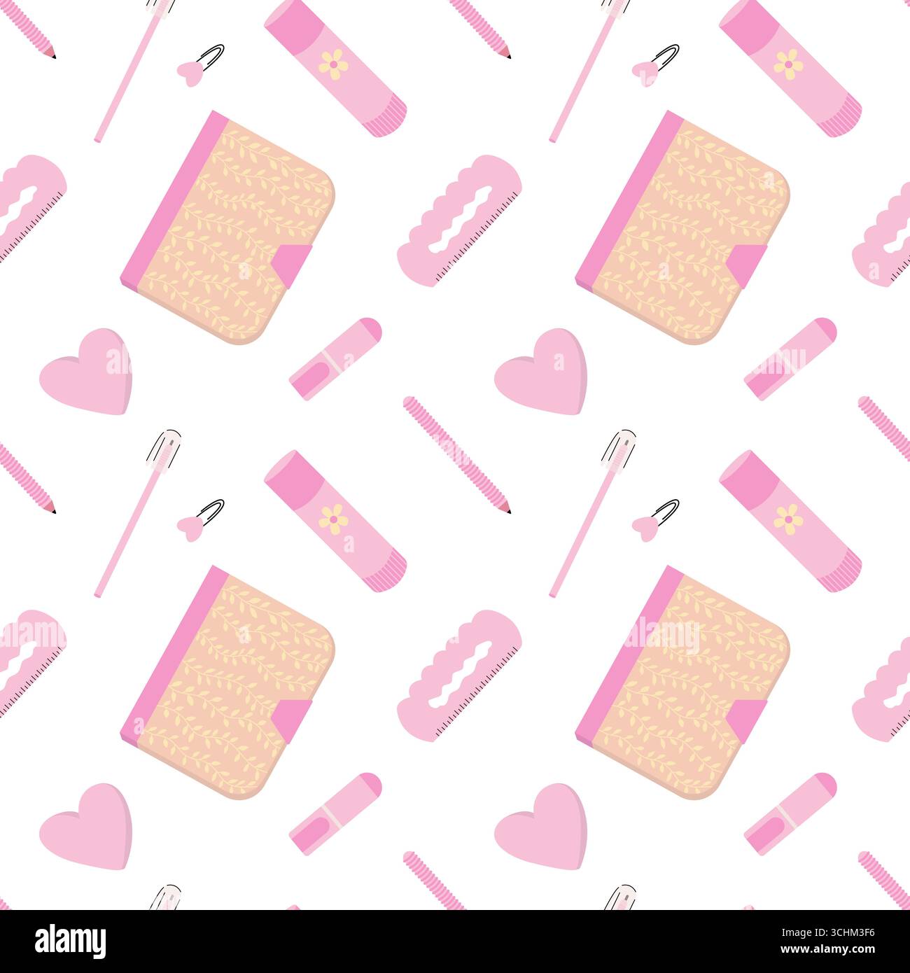 Pink school supplies seamless pattern Stock Vector