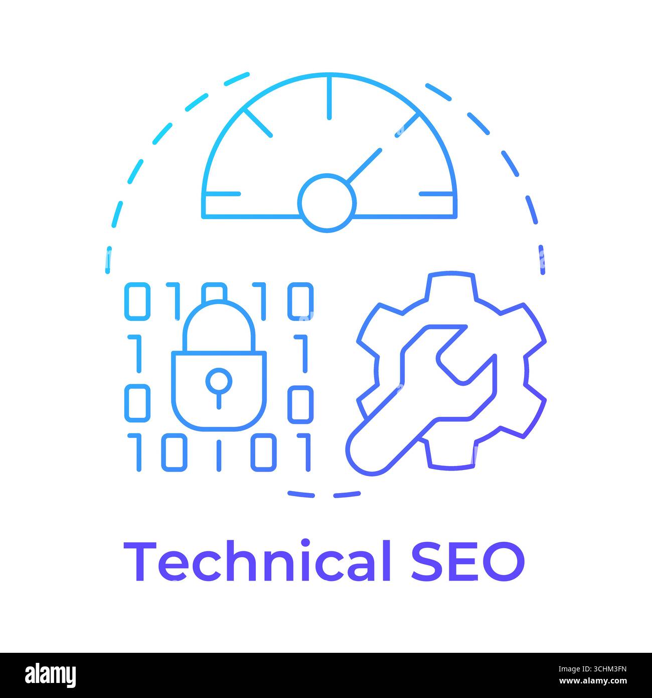 Technical seo blue gradient concept icon Stock Vector