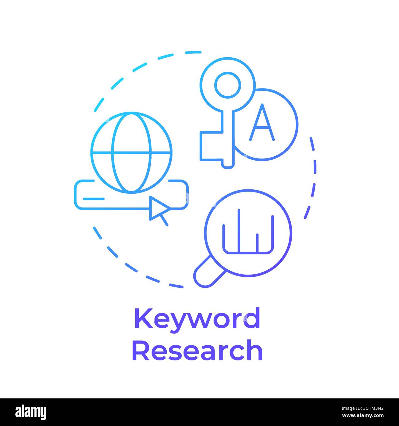Keyword research blue gradient concept icon Stock Vector