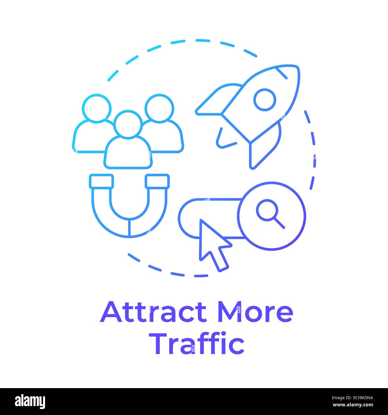 Attract more traffic blue gradient concept icon Stock Vector