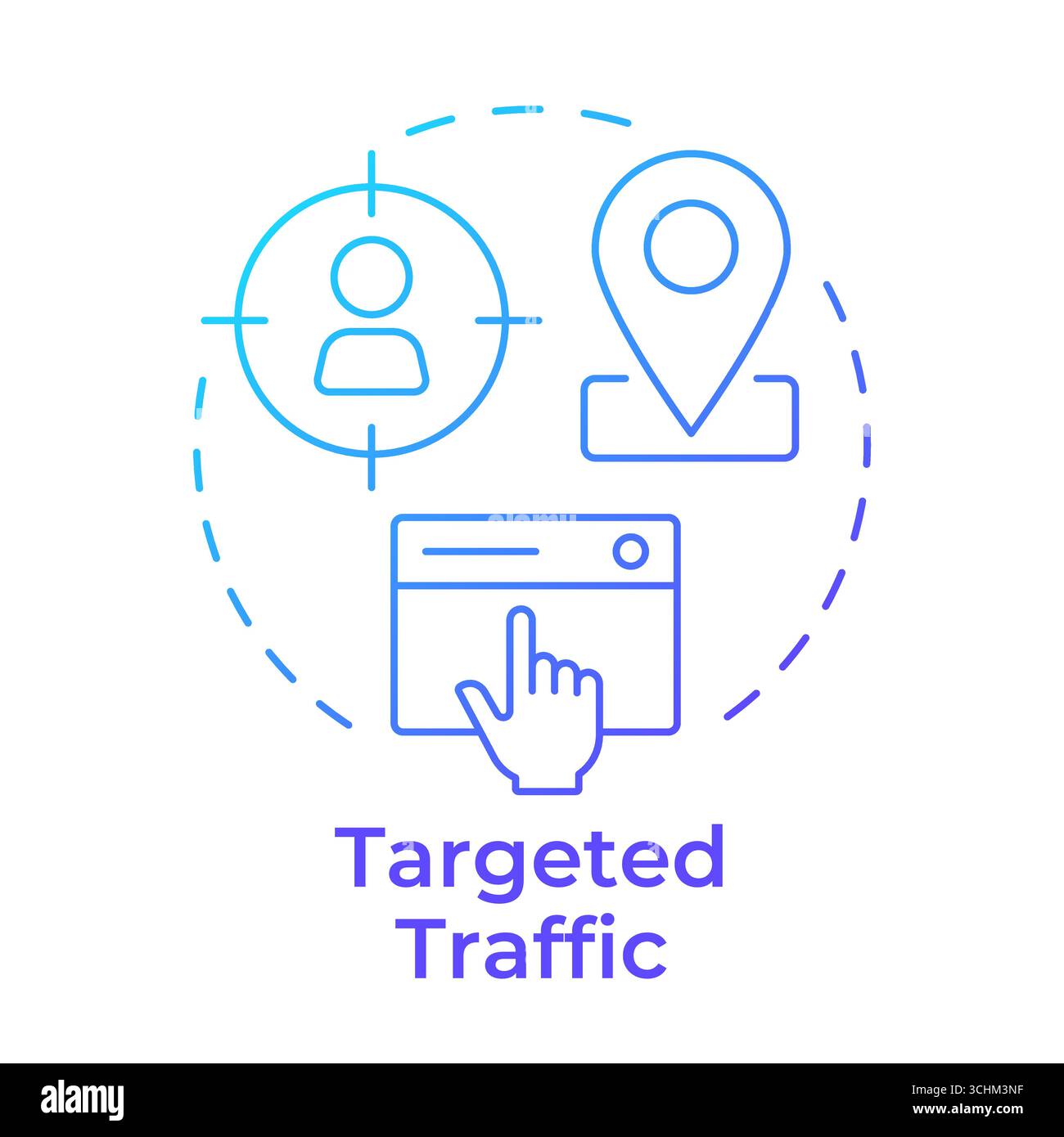 Targeted traffic blue gradient concept icon Stock Vector