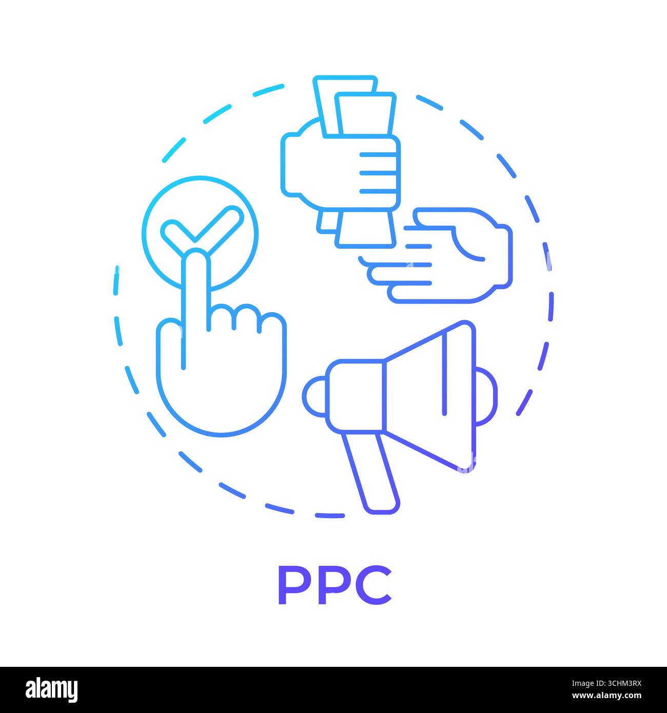 PPC blue gradient concept icon Stock Vector
