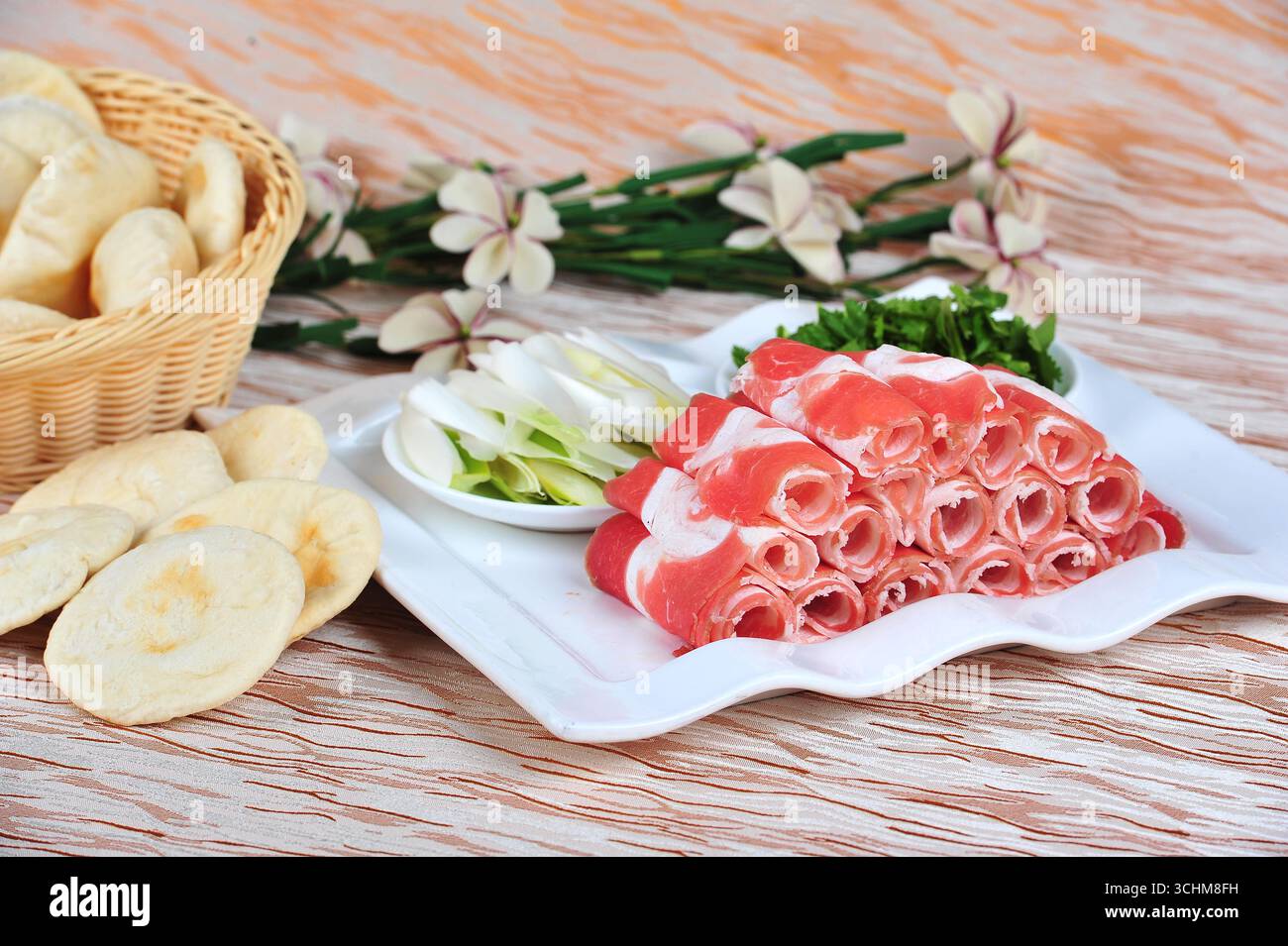 Thinly Sliced Lamb Rolls for Hot Pot Stock Photo