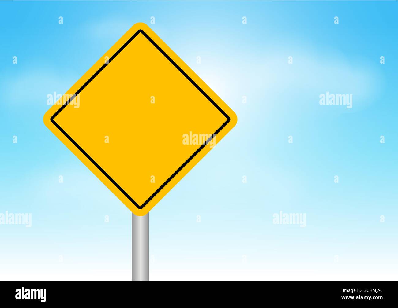 Road Sign Yellow. Empty Road Sign against Blue Sky. Vector Illustration. Stock Vector