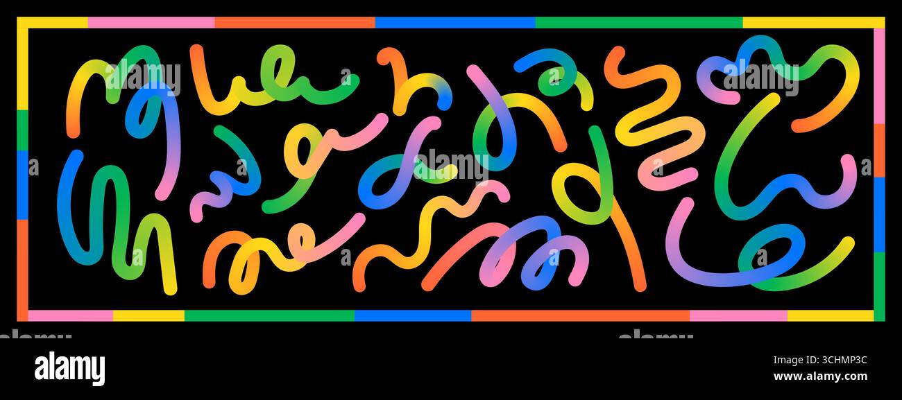 Fluid squiggle strokes. Gradient loops and wavy line patterns. Abstract ...