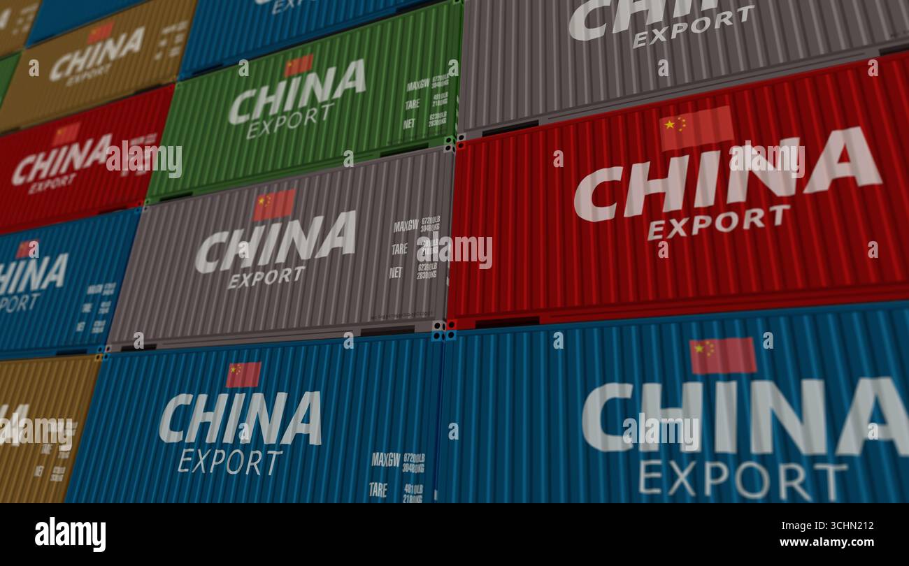 China export production and import cargo containers in row business ...