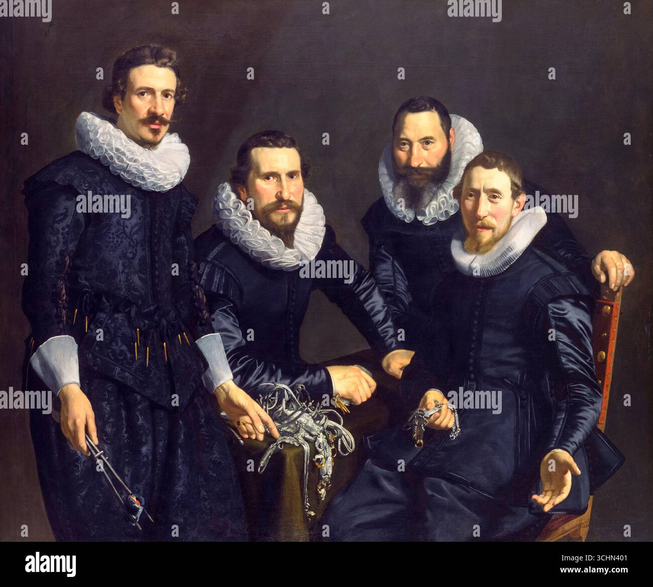 Syndics of the Amsterdam Goldsmiths Guild, group portrait painting in ...