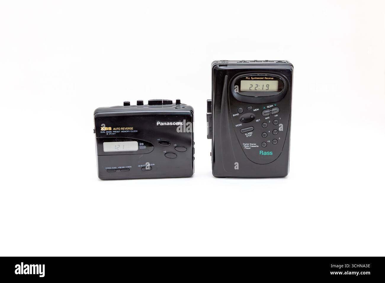 Walkman Cassette Player, Panasonic, XBS Auto reverse, RQ-V190, made in Taiwan, battery, Casio, AS-600R, Stereo radio, Casio computer, made in Japan Stock Photo