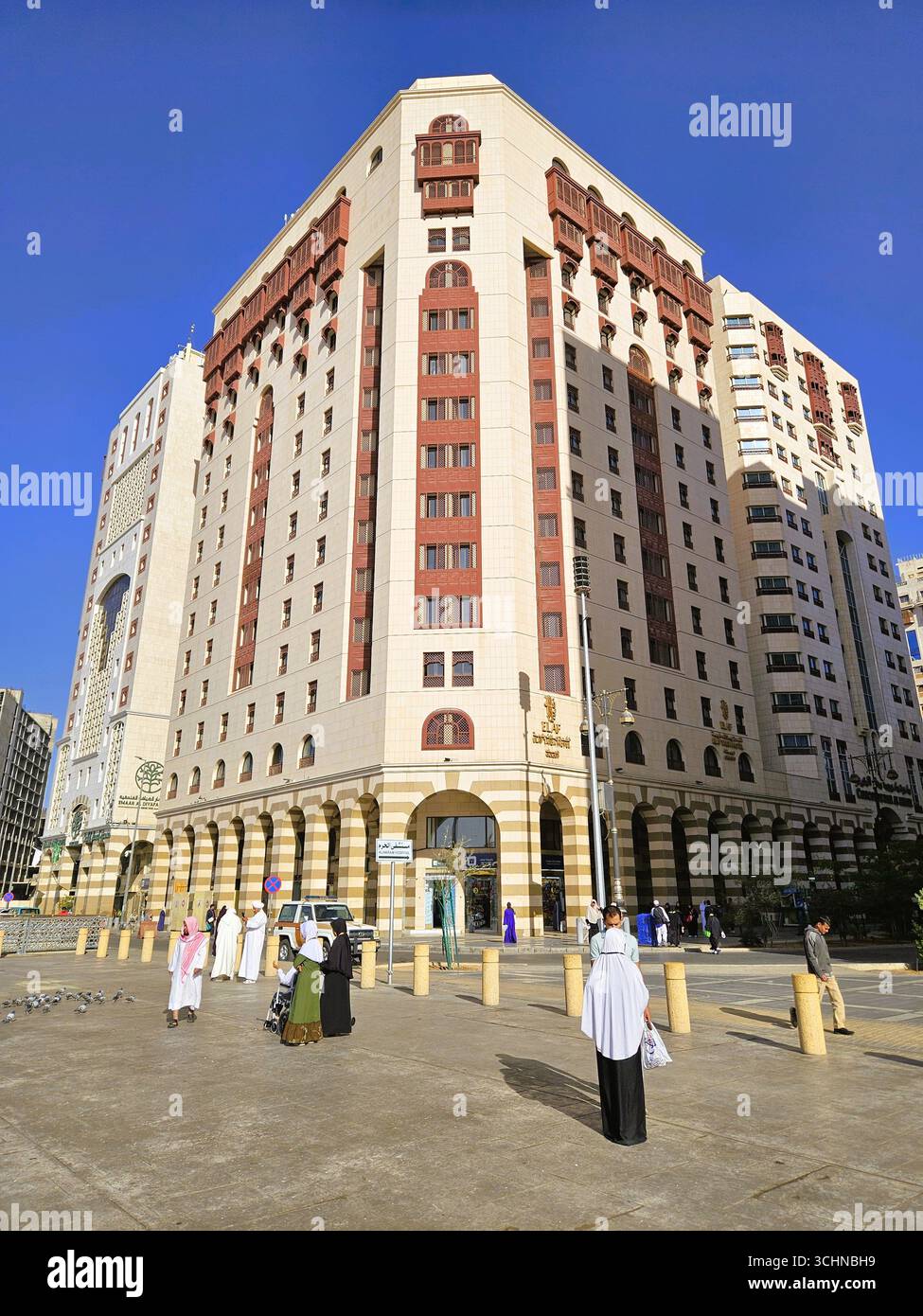 Elaf Taiba Hotel is a suitable place to stay located near the Nabawi Mosque. Madinah, Saudi Arabia - March 5th, 2024 - Smartphone Captured Stock Image