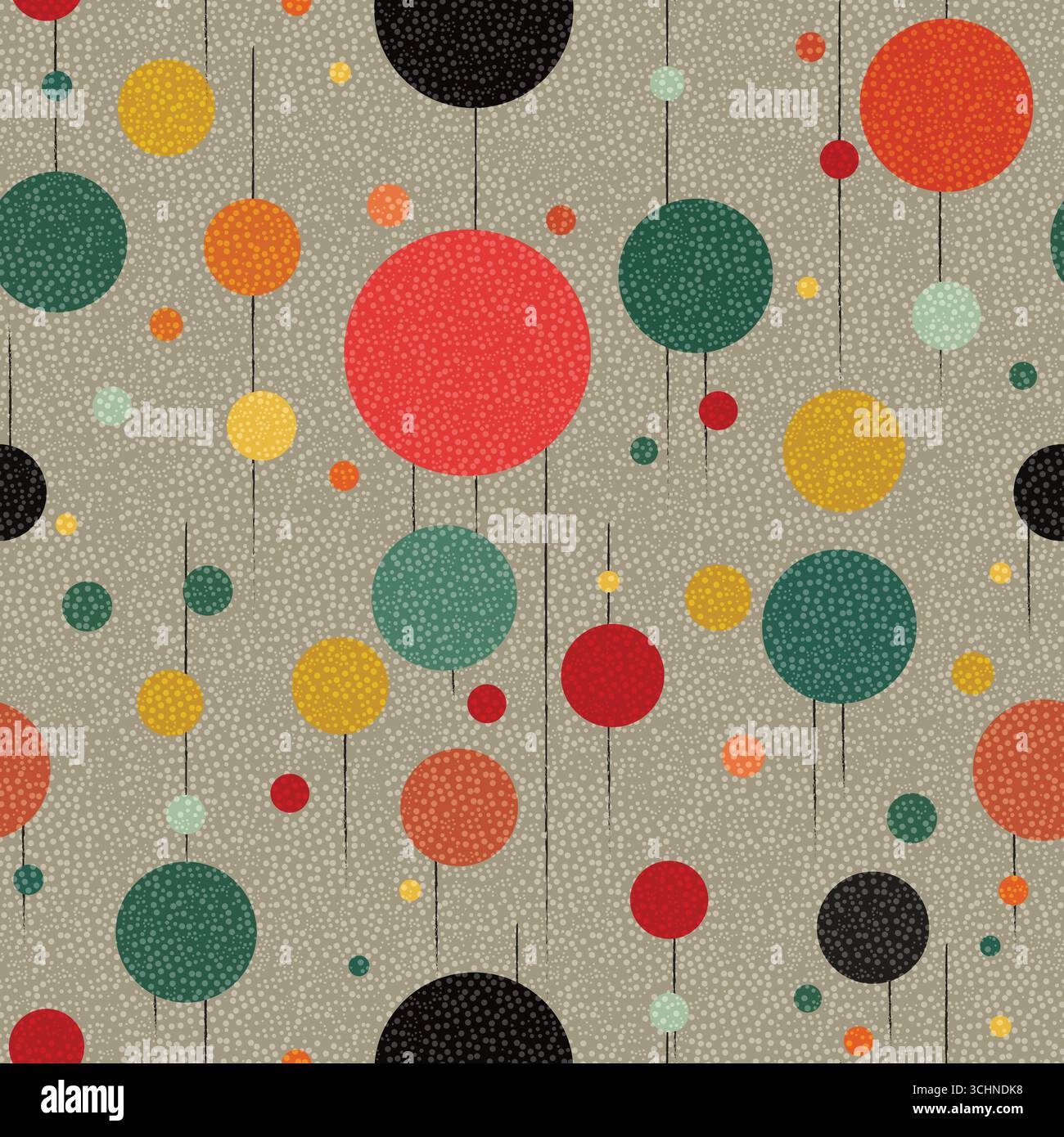 Retro Geometric Circles, Seamless Pattern with Dotted Texture Stock Vector