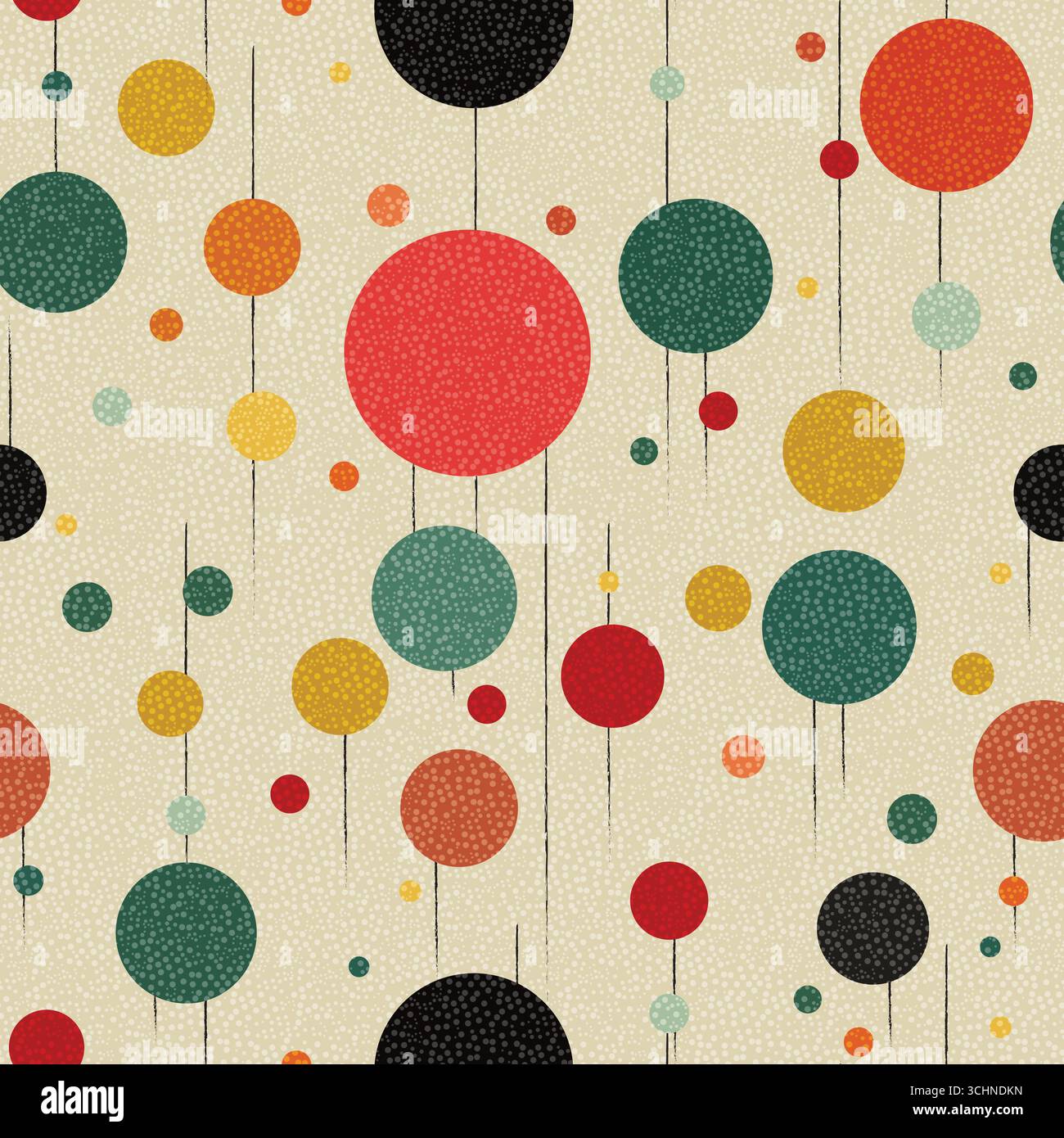Retro Geometric Circles, Seamless Pattern with Dotted Texture Stock Vector