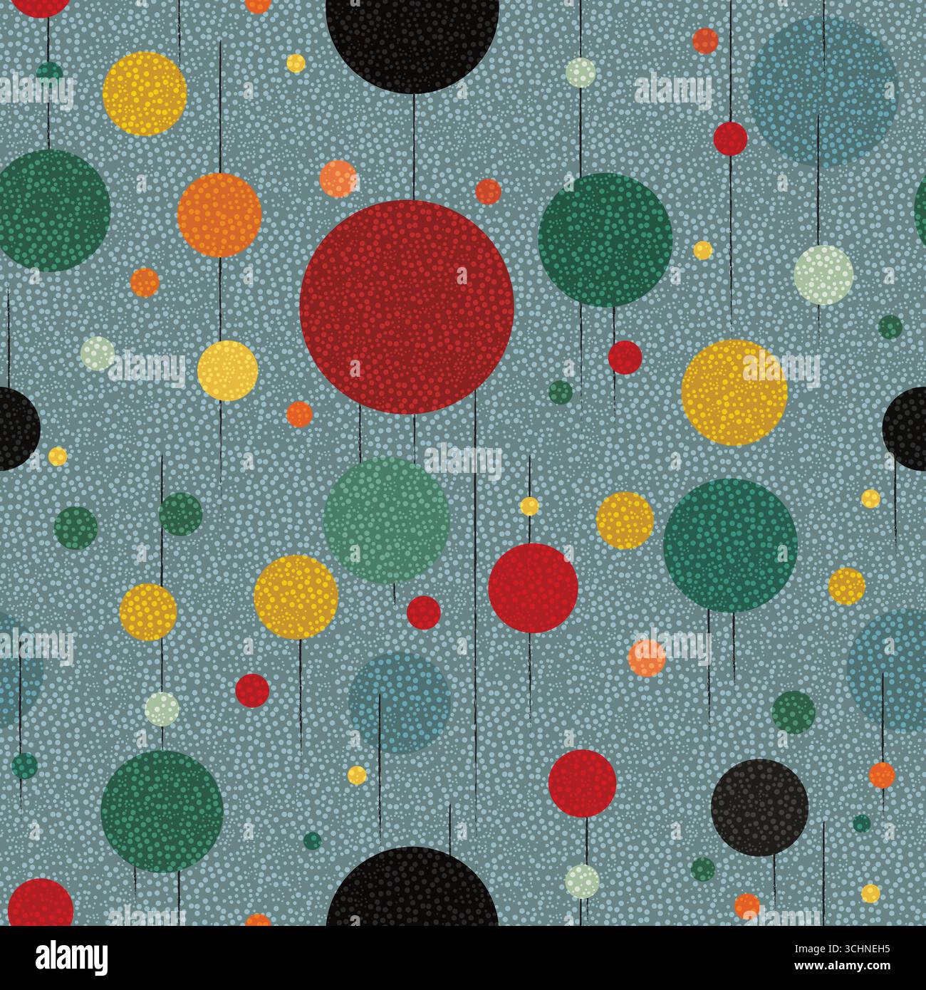 Retro Geometric Circles, Seamless Pattern with Dotted Texture Stock Vector