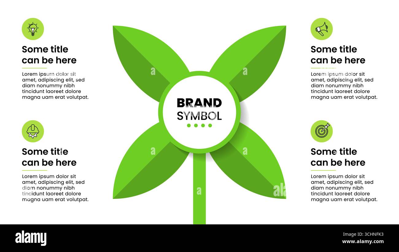 Infographic template with icons and 4 options or steps. Green plant ...