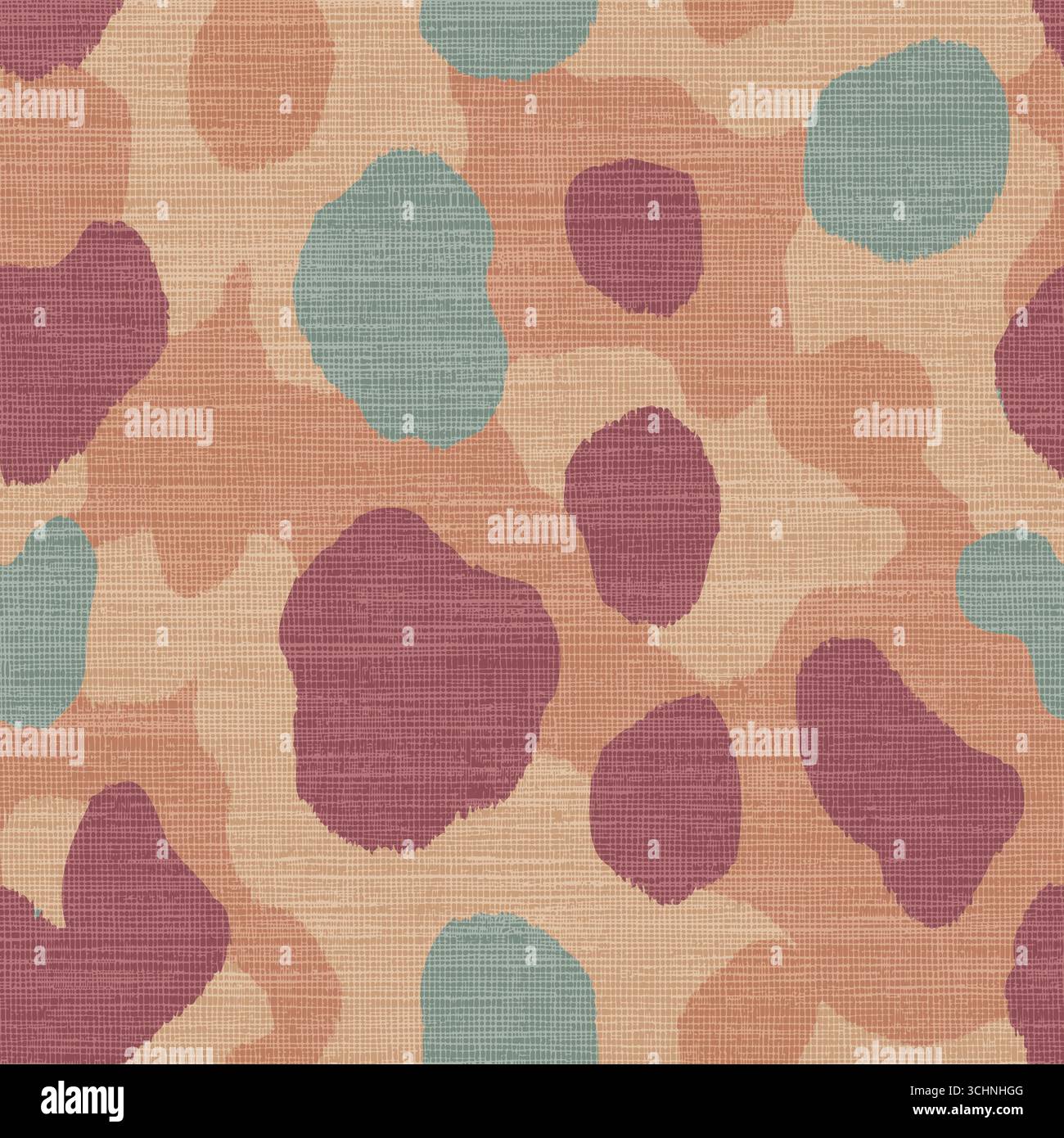 Abstract Camouflage Seamless Pattern on Textured Burlap Background Stock Vector