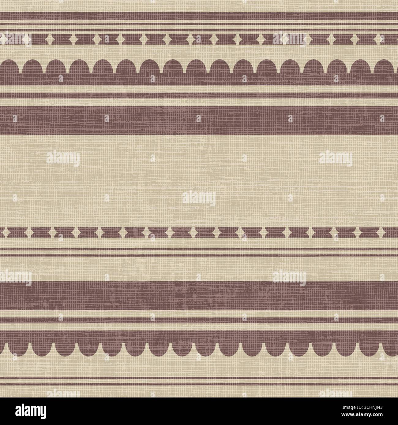 Ethnic Geometric Stripe, Seamless Boho Pattern on Textured Fabric Background Stock Vector
