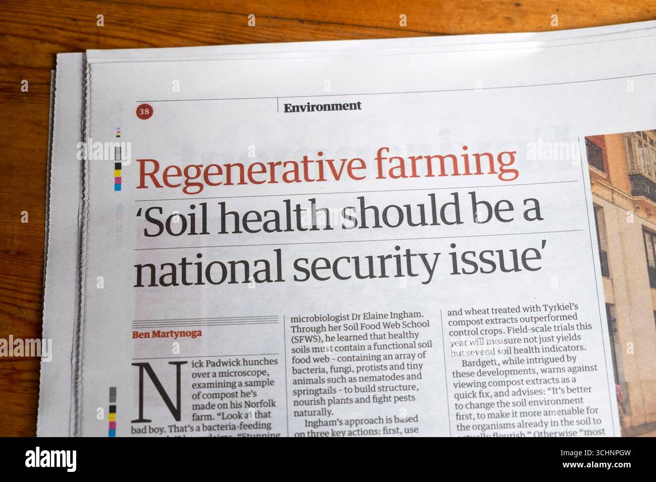 'Regenerative farming 'Soil health should be a national issue' Guardian newspaper headline agricultural diversity article 30 August 2025 London UK Stock Photo