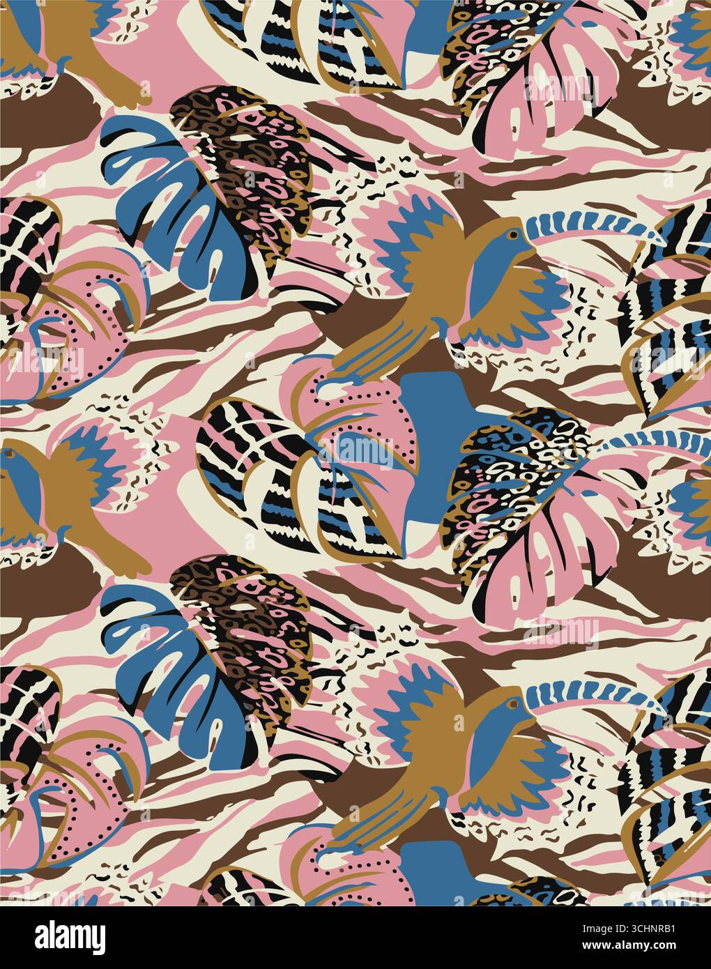 Abstract creative seamless pattern with tropical plants and artistic background,ethnic,leaves,leaf,seamless pattern Stock Vector