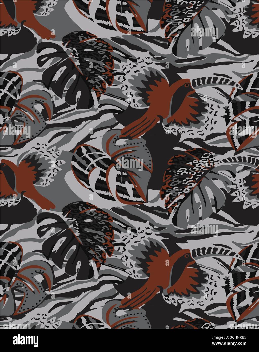 Abstract creative seamless pattern with tropical plants and artistic background,ethnic,leaves,leaf,seamless pattern Stock Vector