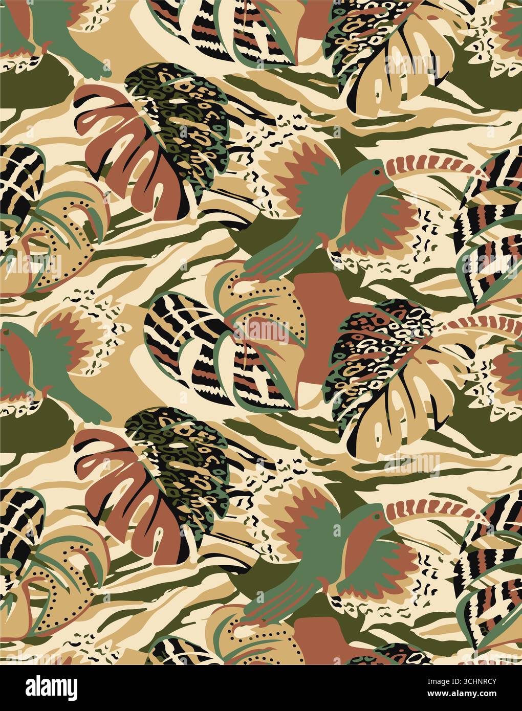 Abstract creative seamless pattern with tropical plants and artistic background,ethnic,leaves,leaf,seamless pattern Stock Vector