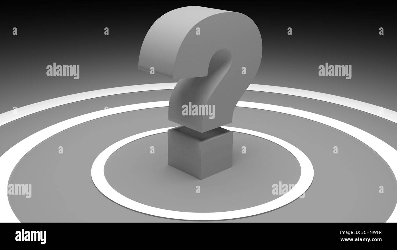 A modern 3D illustration featuring a central question mark on bright ...
