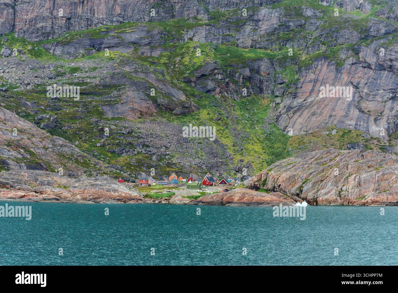 mountain scenery at the settlement of Aappilatoq in Prince Christian Sound or Prins Chritsians Sund, Greenland, Europe Stock Photo