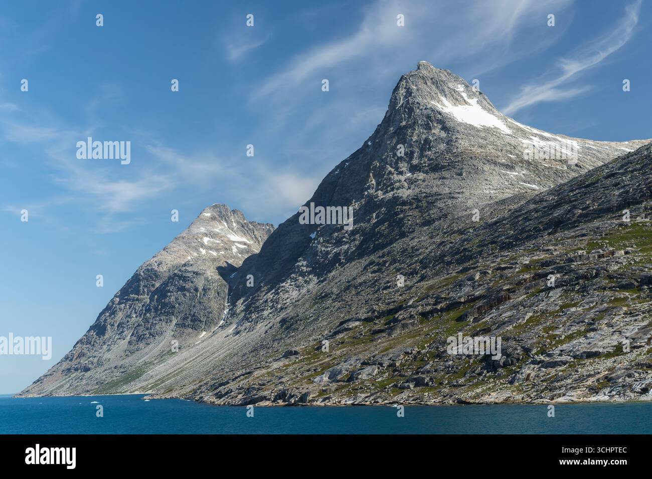 mountain scenery in Prince Christian Sound or Prins Chritsians Sund, Greenland, Europe Stock Photo