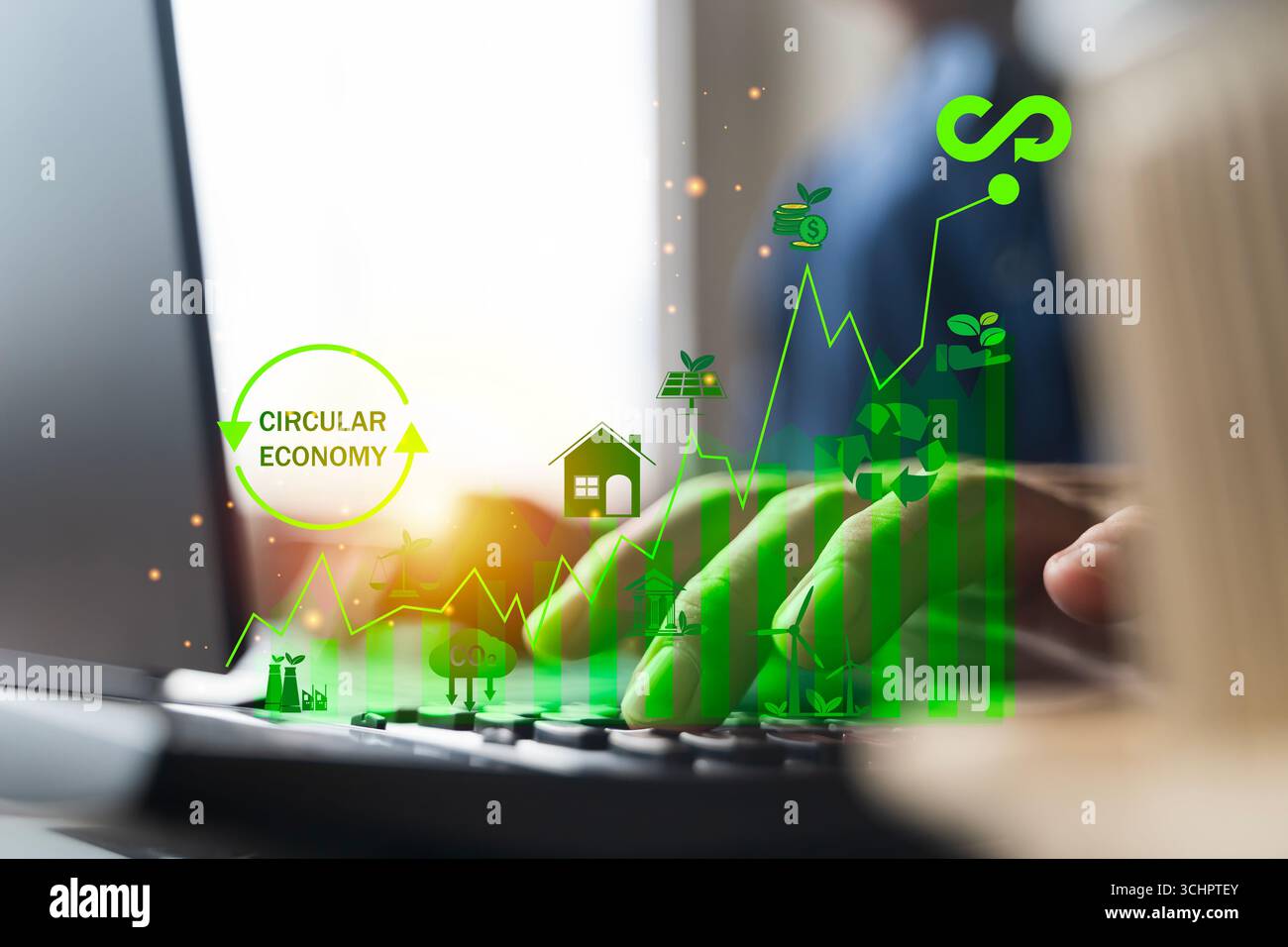 Green technology and circular economy concept showing sustainable ...
