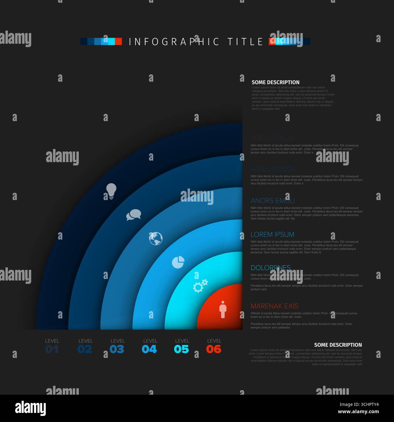 Infographic Design Examples Blue A minimal black background infographic design with six layered blue ...