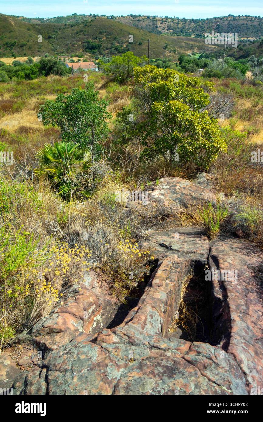 Ancient Carrasqueira Necropolis Algarve Trail Portugal Via Algarviana hiking landscape Stock Photo