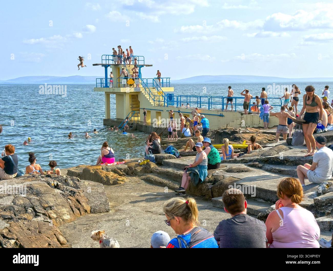 The diving tower at BLackrock, Salthill, off the Prom in Galway on a hot sunny day in August 2025. - Smartphone Captured Stock Image