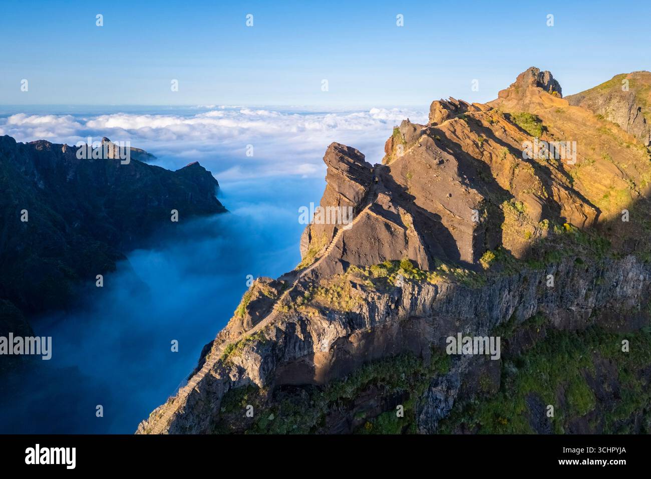 Aerial View Of The Mountains And Trails Leading To Pico Pico Do Arieiro Aerial View Of The Mountains And Trails Leading To Pico Pico Do Arieiro